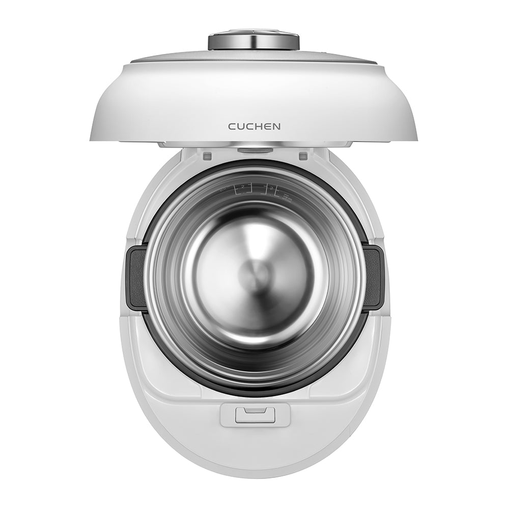 White Cuchen kitchen appliance with open lid on a white background