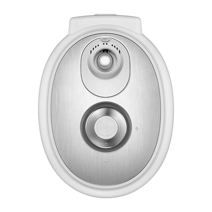 Round electronic device with two circular components on a white background