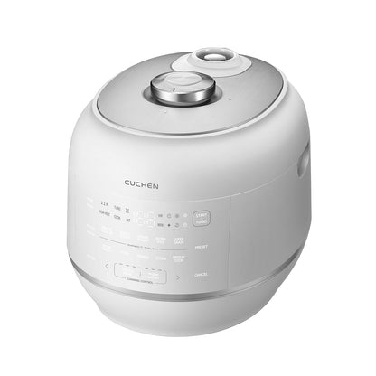 White rice cooker with control panel on a white background