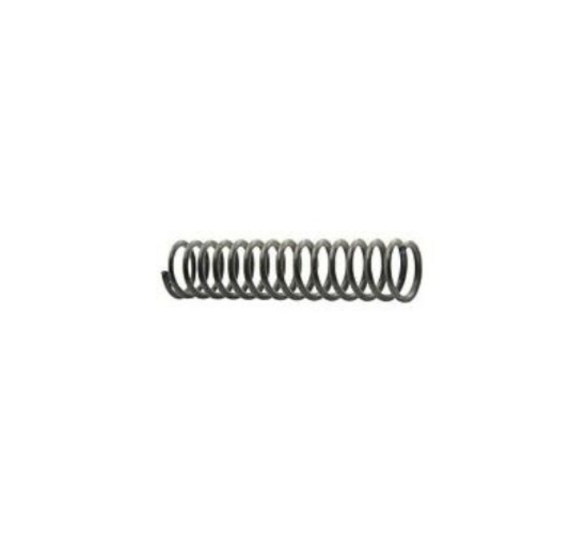 A dark gray metal coil spring, commonly used as a shock absorber or stabilizer, shown horizontally against a plain white background.